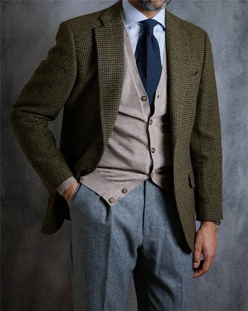 Aidase Plaid Smart Casual Singal Breasted England Style Wram Top Thick Woolen Winter Man Suit Jacket Tweed Blazer