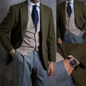 Aidase Plaid Smart Casual Singal Breasted England Style Wram Top Thick Woolen Winter Man Suit Jacket Tweed Blazer