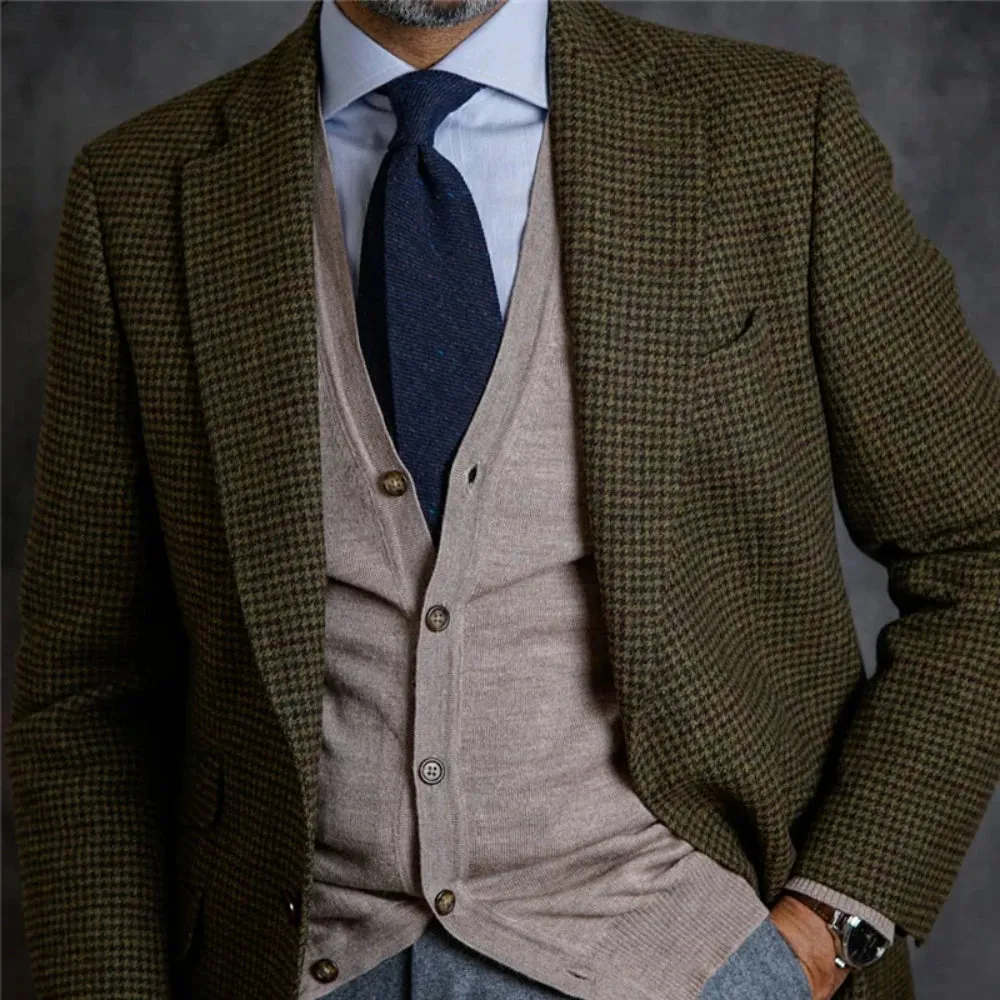 Aidase Plaid Smart Casual Singal Breasted England Style Wram Top Thick Woolen Winter Man Suit Jacket Tweed Blazer