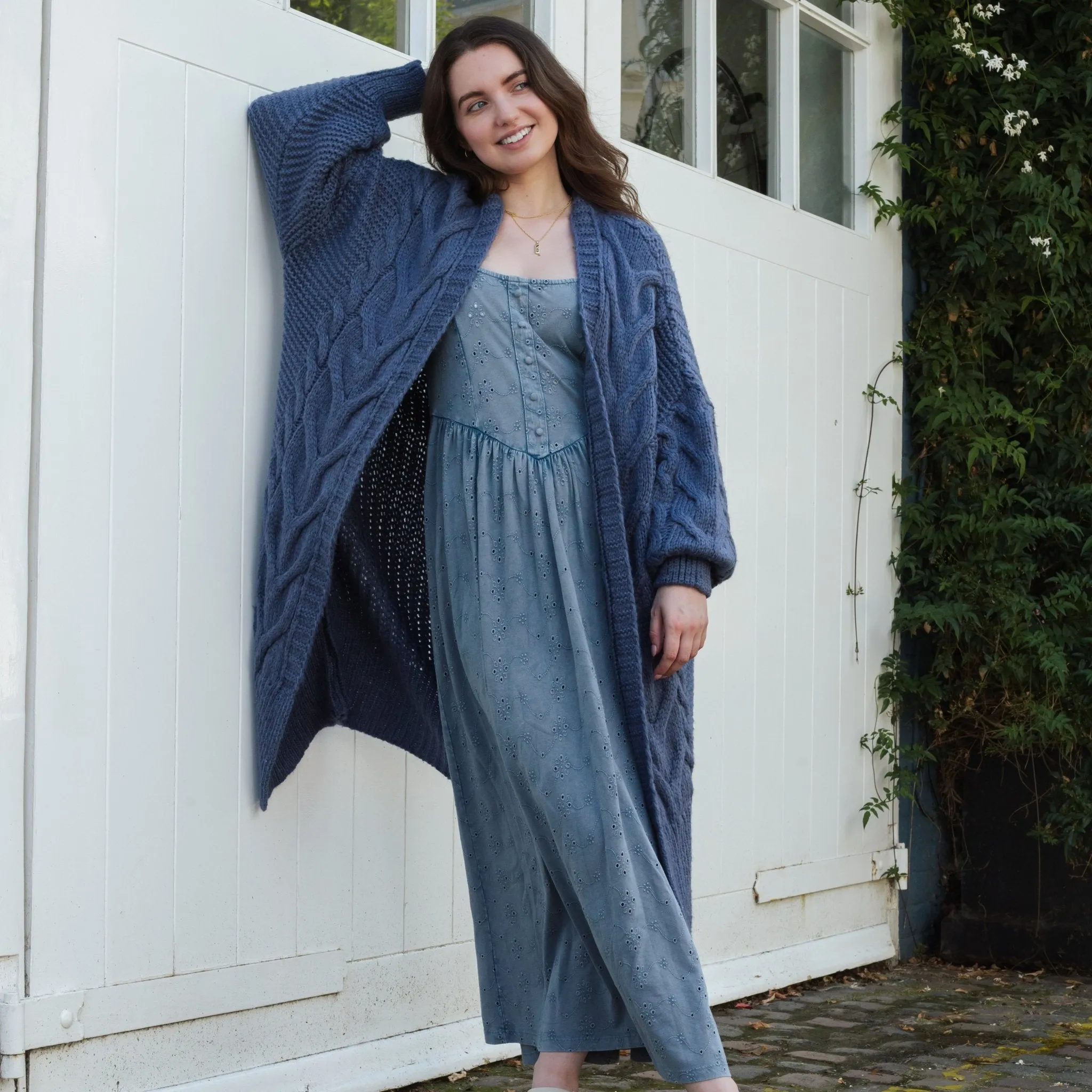 Alex Cable Balloon Sleeve Maxi Cardigan - Denim