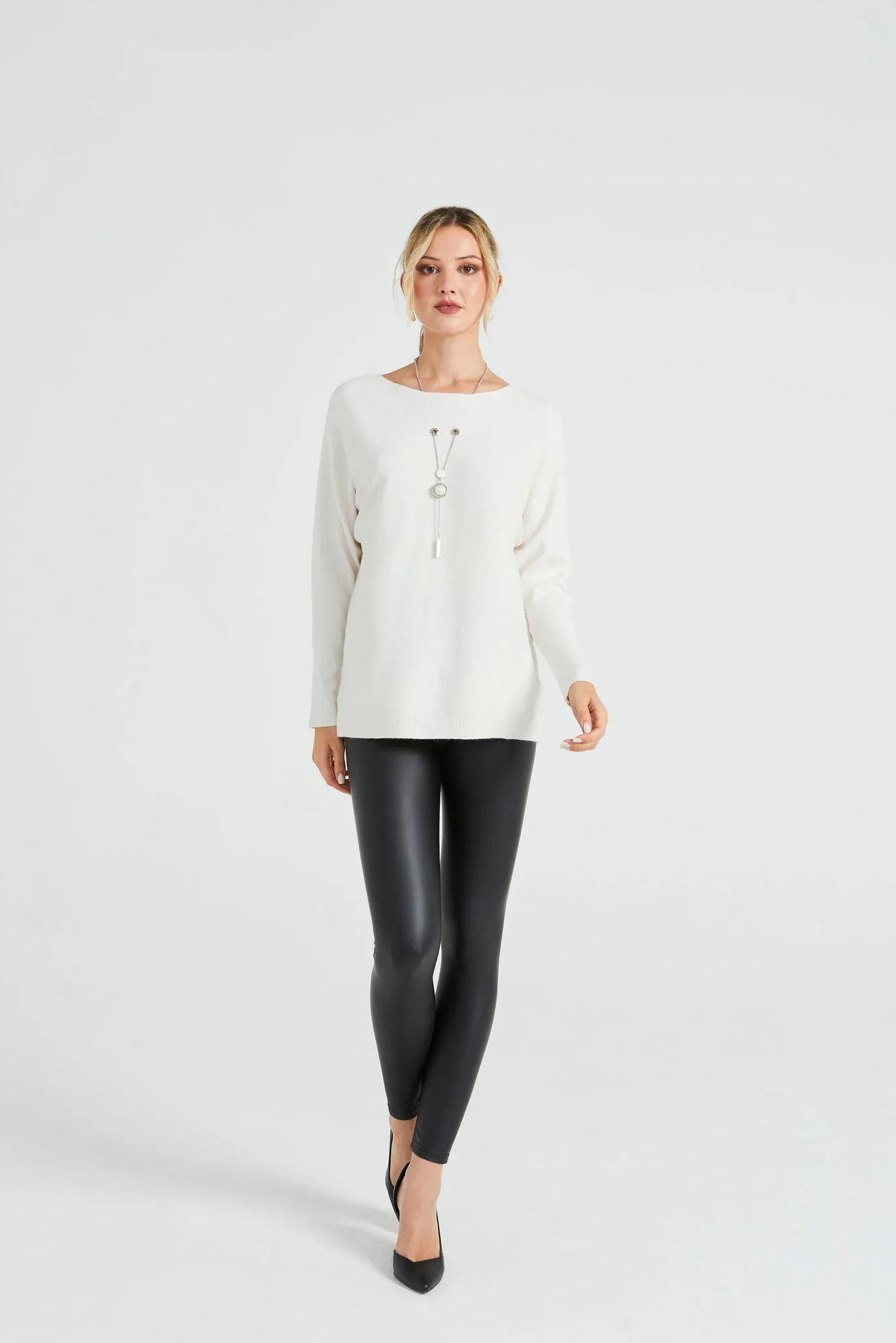 Angeleye Batwing Knitted Jumper With Necklace Detail