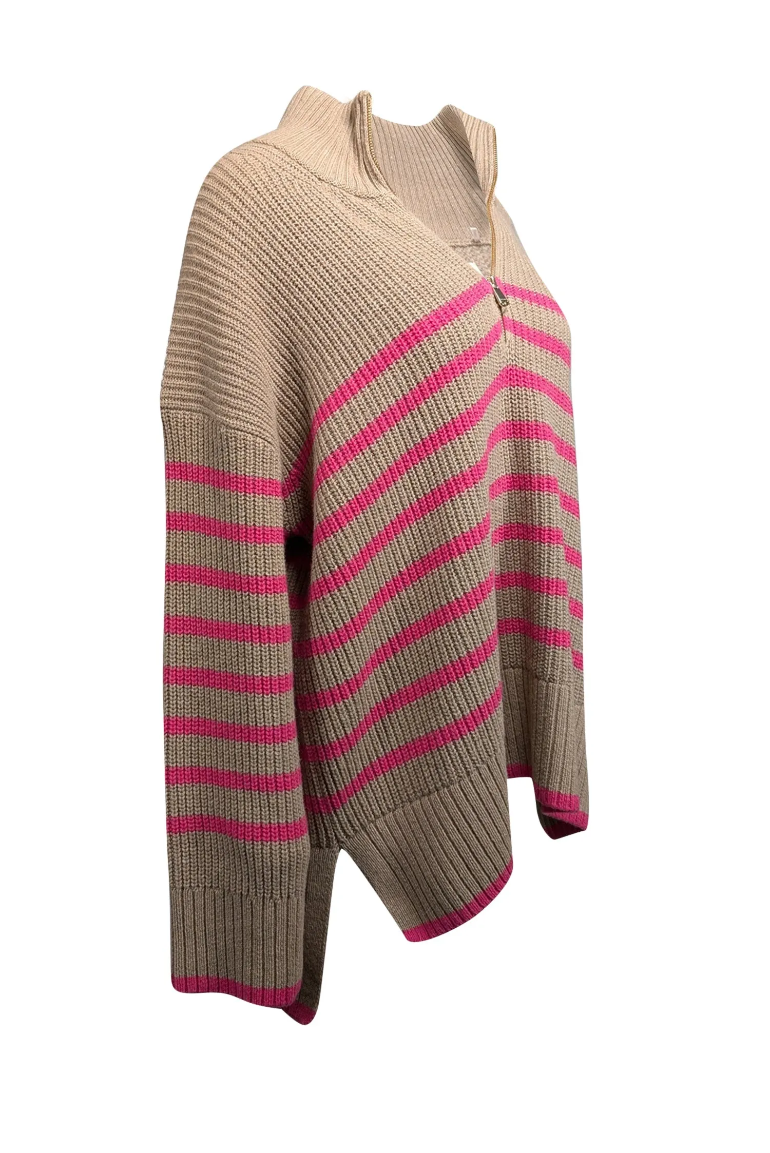 Barbour - Tan & Pink Knit Quarter Zip Sweater Sz 12