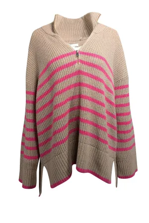 Barbour - Tan & Pink Knit Quarter Zip Sweater Sz 12