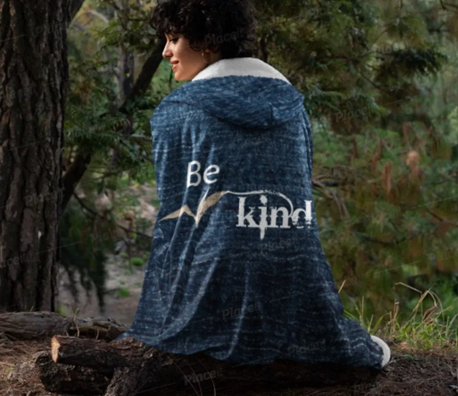 Be Kind Hooded Blanket, Simply be kind,Suede,Denim,Gifts for Her/Him/Christmas/Thanksgiving/Birthday/Cute Valentine Gifts/Cape/Camping Gift