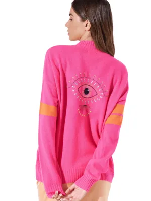 Brodie Cashmere Neon Pink Embroidered Eye Sweat