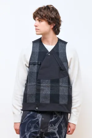 Buffalo Check 3Way Collar Bush Hike Vest Charcoal