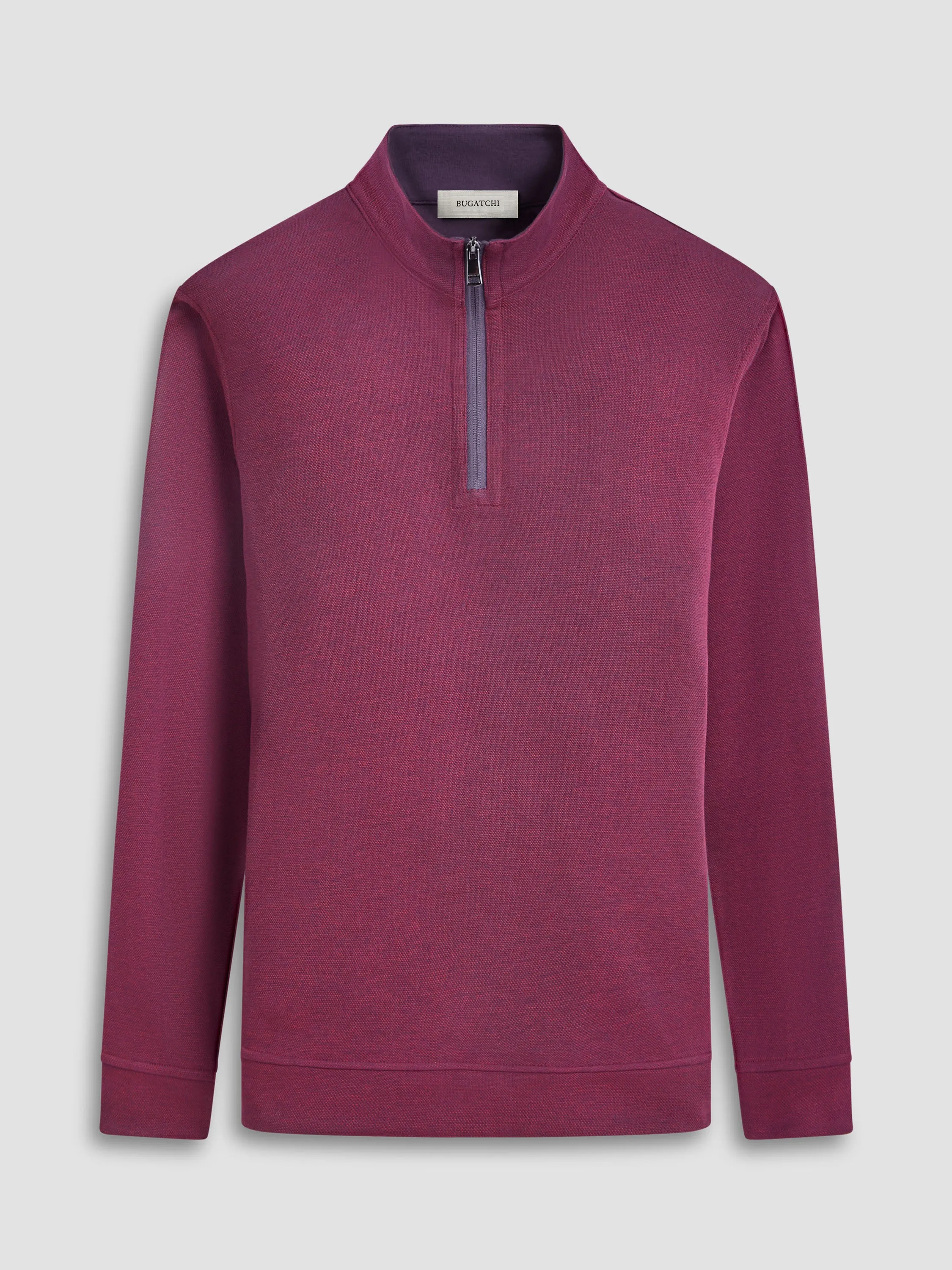 Bugatchi Reversible Pique/Fishermen Knit Quarter Zip Pullover | Plum