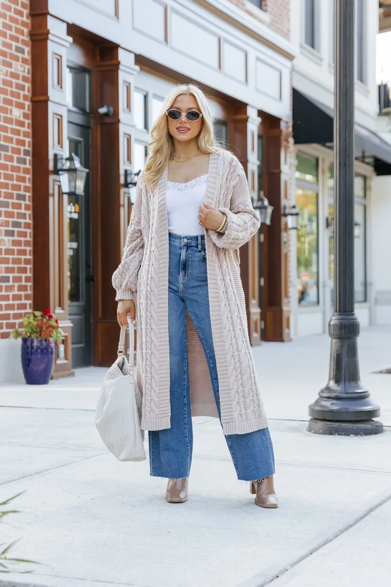 Chunky Cable Knit Duster Cardigan - Light Beige - FINAL SALE