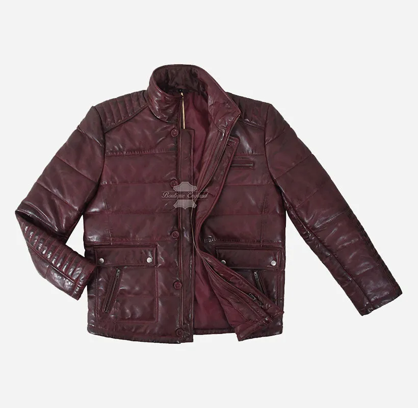 Cornwall Padded Quilted Jacket Mens Classic Puffer Leather Jacket