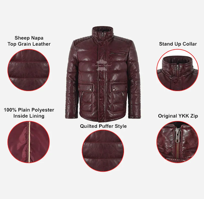 Cornwall Padded Quilted Jacket Mens Classic Puffer Leather Jacket