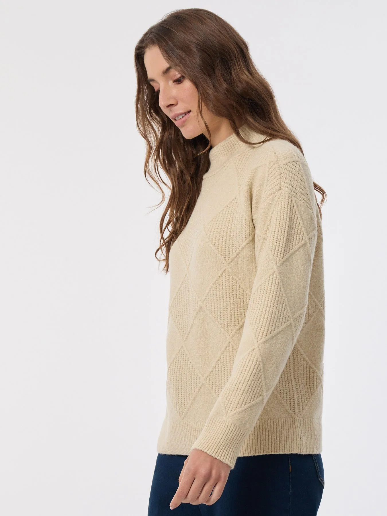 Diamond Stitch Mock Neck Sweater