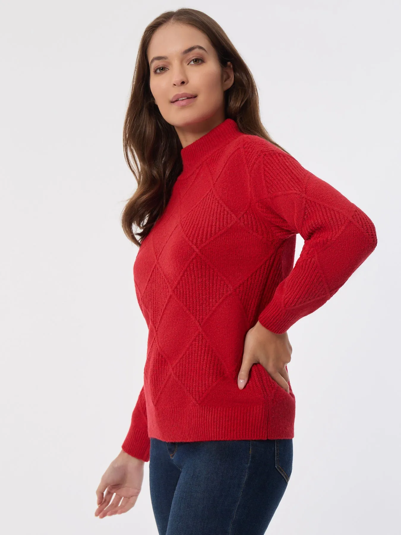 Diamond Stitch Mock Neck Sweater