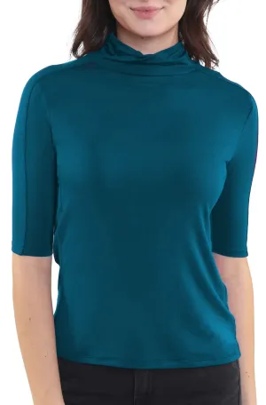 Elbow Sleeve Mock Neck Pullover Top