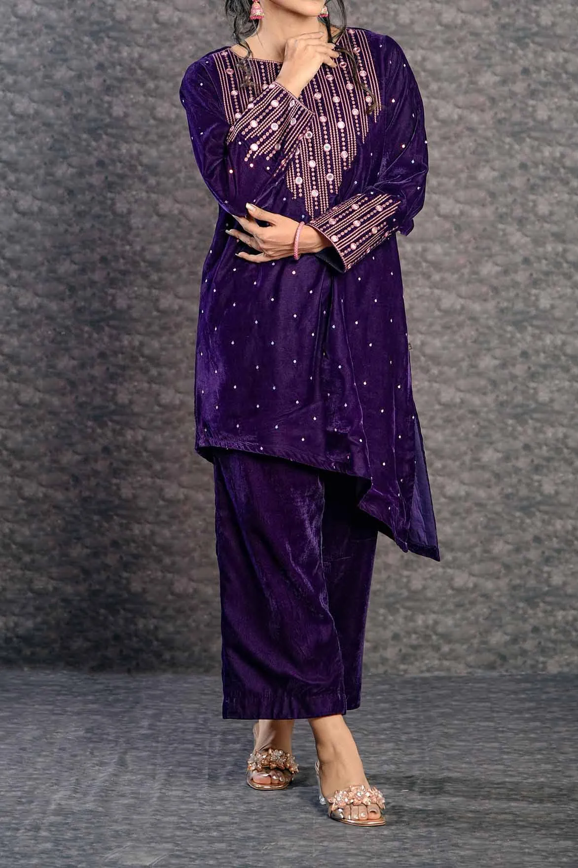 Freya | Velvet Hand Embroidered Shirt &Trouser | 2Pc