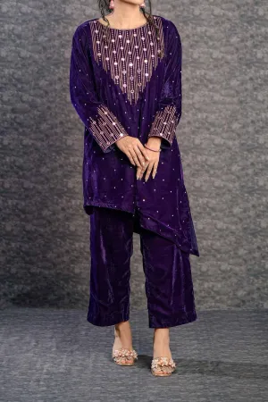 Freya | Velvet Hand Embroidered Shirt &Trouser | 2Pc