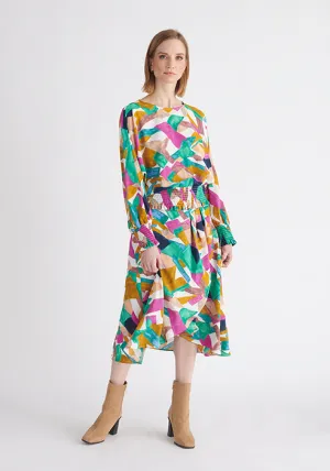 Geometrical Print Balloon Sleeve Blouse