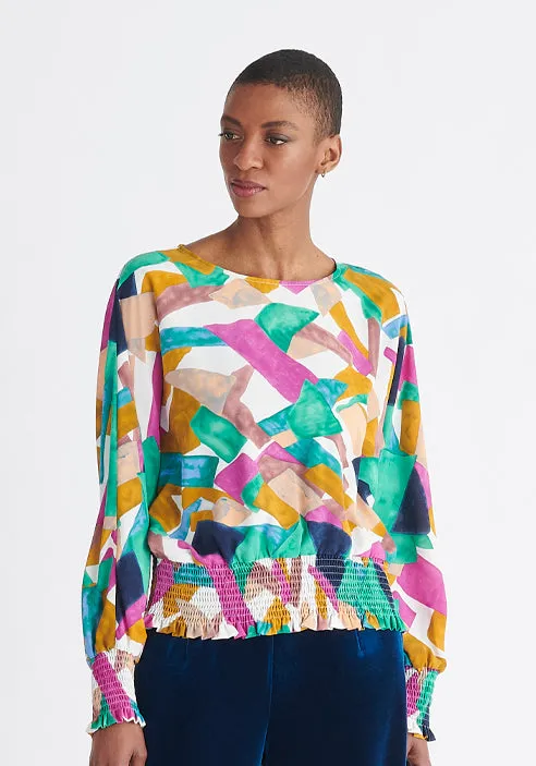 Geometrical Print Balloon Sleeve Blouse