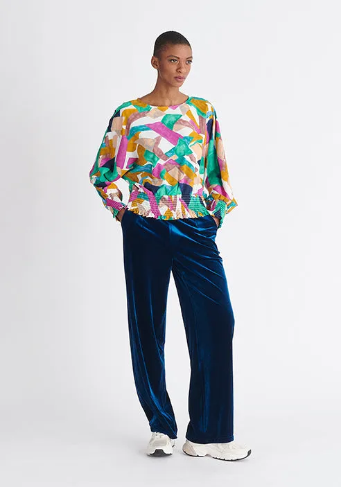 Geometrical Print Balloon Sleeve Blouse