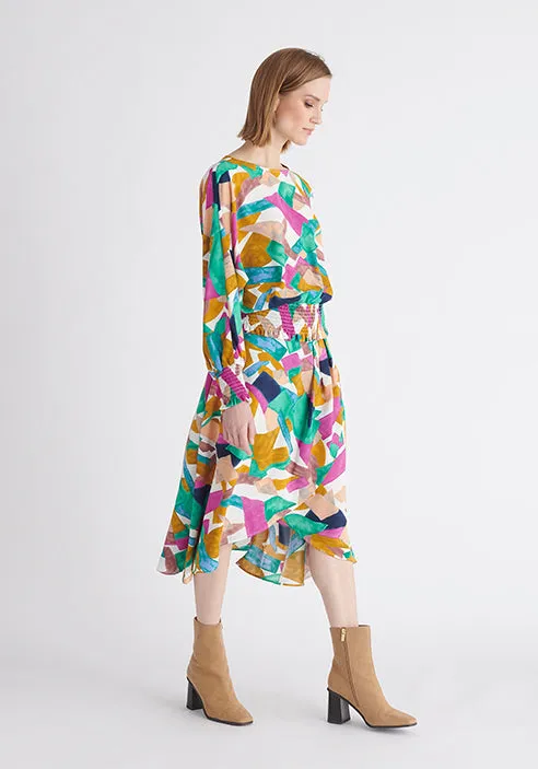 Geometrical Print Balloon Sleeve Blouse