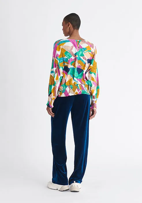 Geometrical Print Balloon Sleeve Blouse