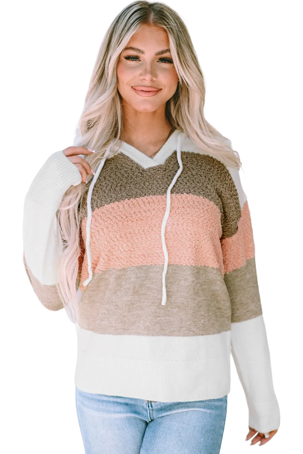 Knitted Drawstring Hooded Sweater