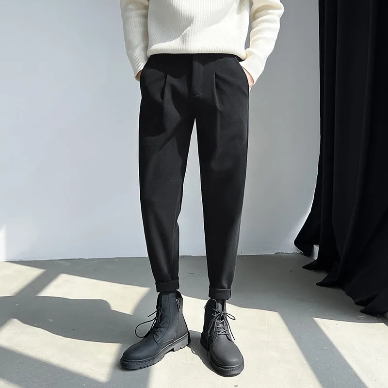 [Korean Style] 2 Colors Thick Woolen Slim-Fit Pants