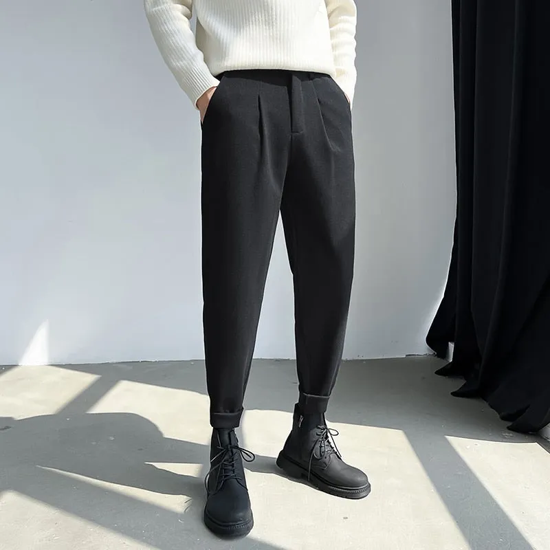 [Korean Style] 2 Colors Thick Woolen Slim-Fit Pants