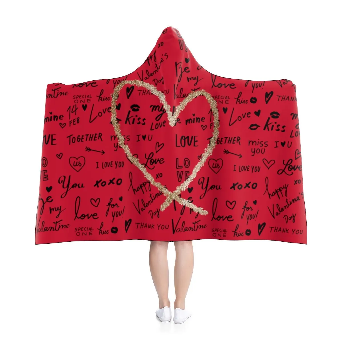 Love Words Splash Heart Hooded Blanket,Gift for Christmas,Thanksgiving,Birthday,Valentine Gift for Her/Him,Camping,TV-time/Fireplace Blanket