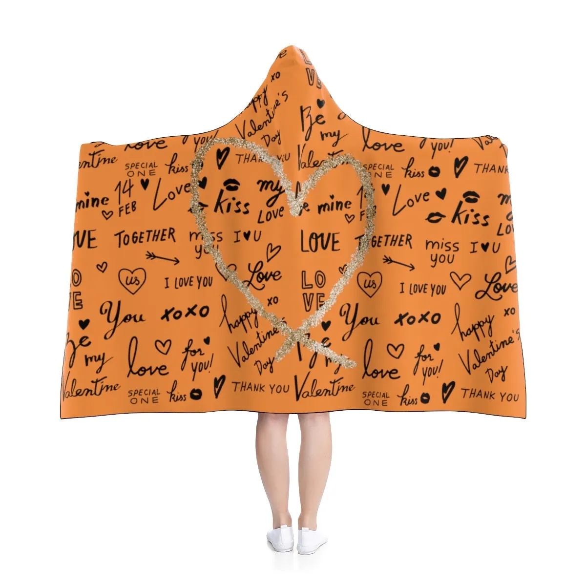 Love Words Splash Heart Hooded Blanket,Gift for Christmas,Thanksgiving,Birthday,Valentine Gift for Her/Him,Camping,TV-time/Fireplace Blanket