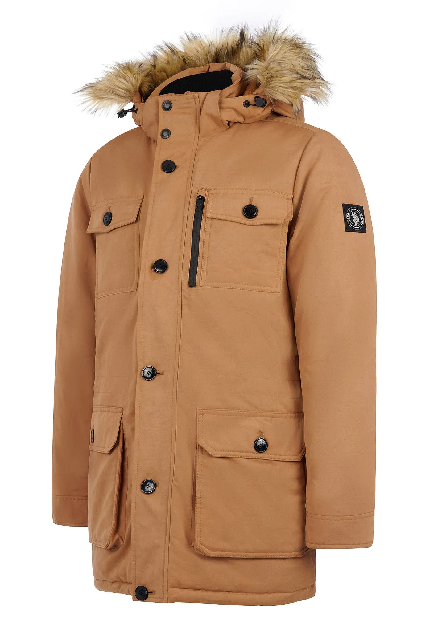 Mens Hooded Parka Coat in Tobacco Brown