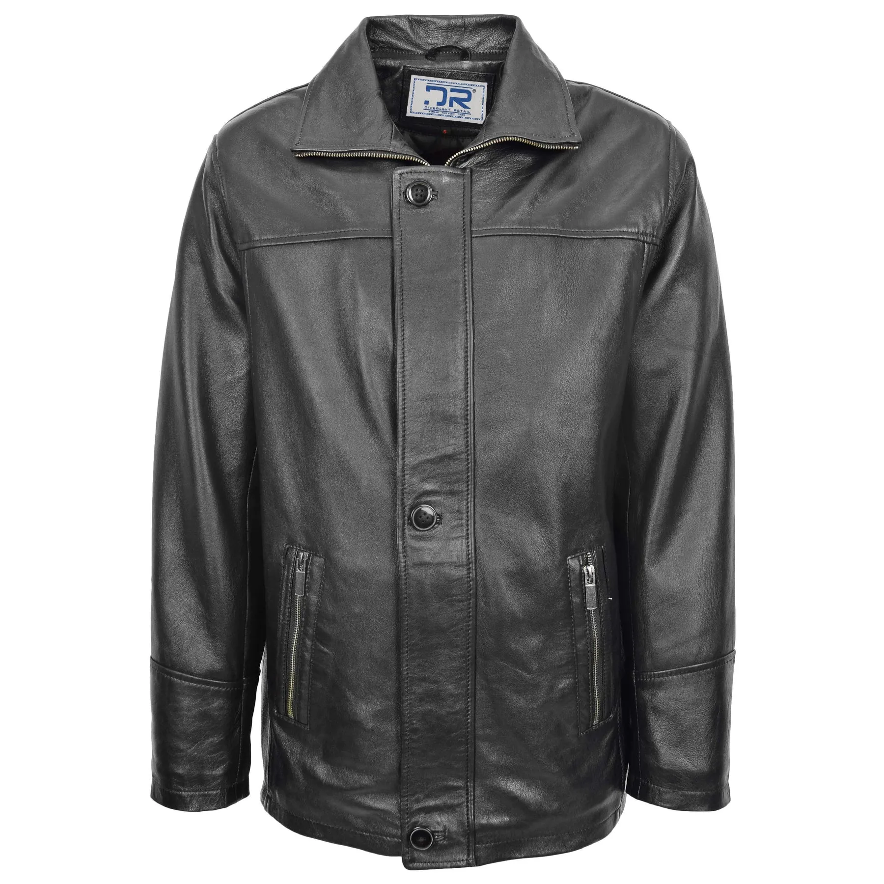 Men’s Parka Style Leather Jacket Gents Soft Coat Black Garth