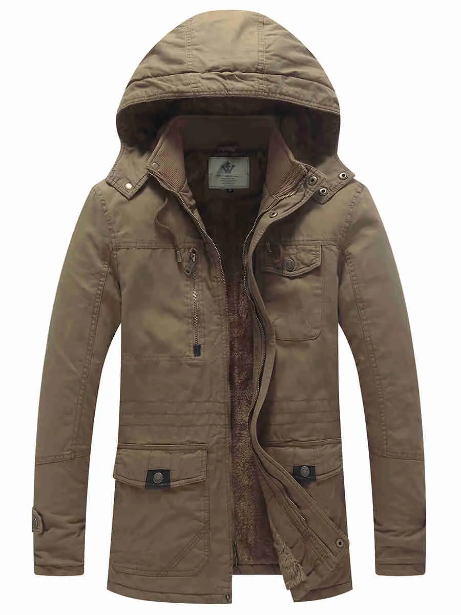 Men's Winter Thicken Cotton Parka Jacket Warm Coat with Removable Hood