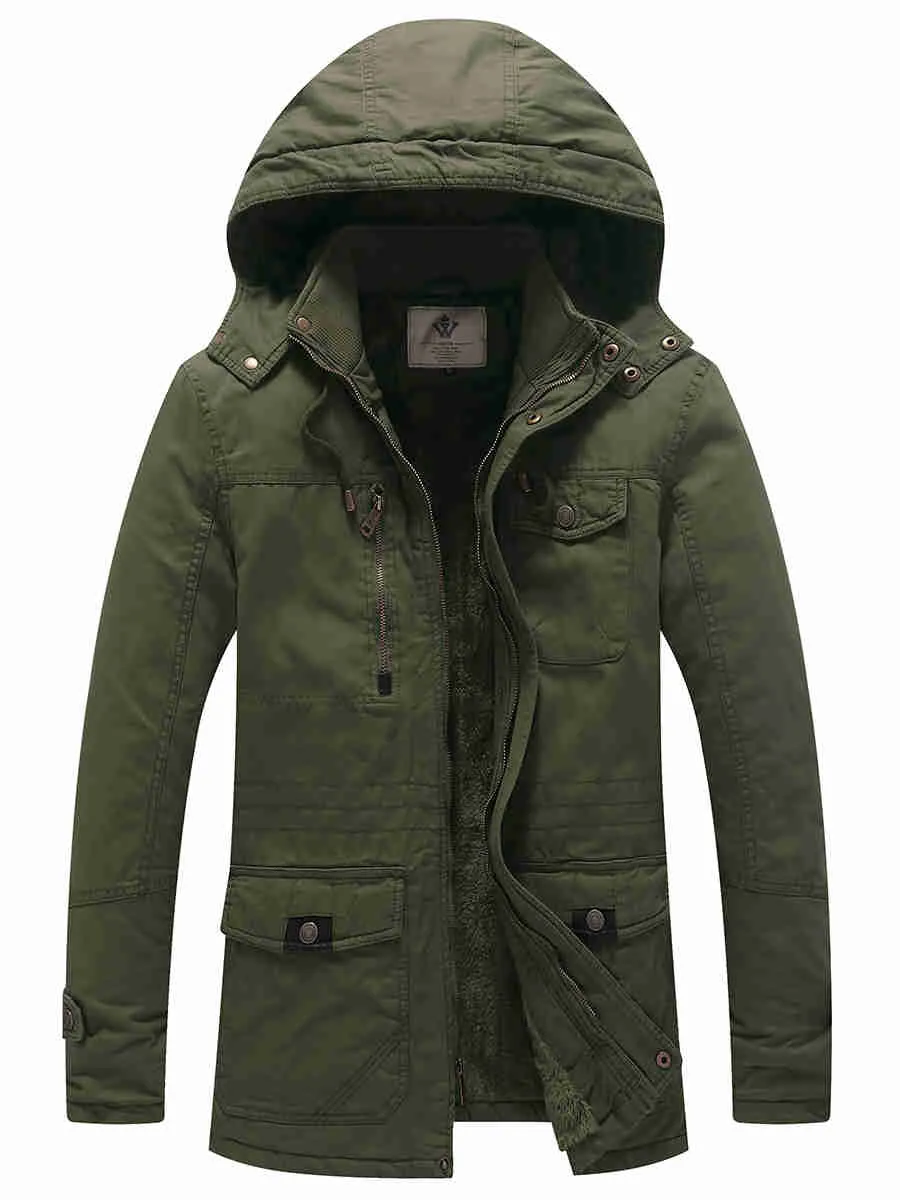 Men's Winter Thicken Cotton Parka Jacket Warm Coat with Removable Hood