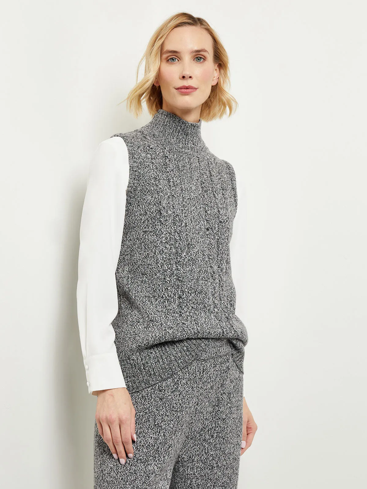 Mock Neck Tank - Cable Accent Cozy Knit