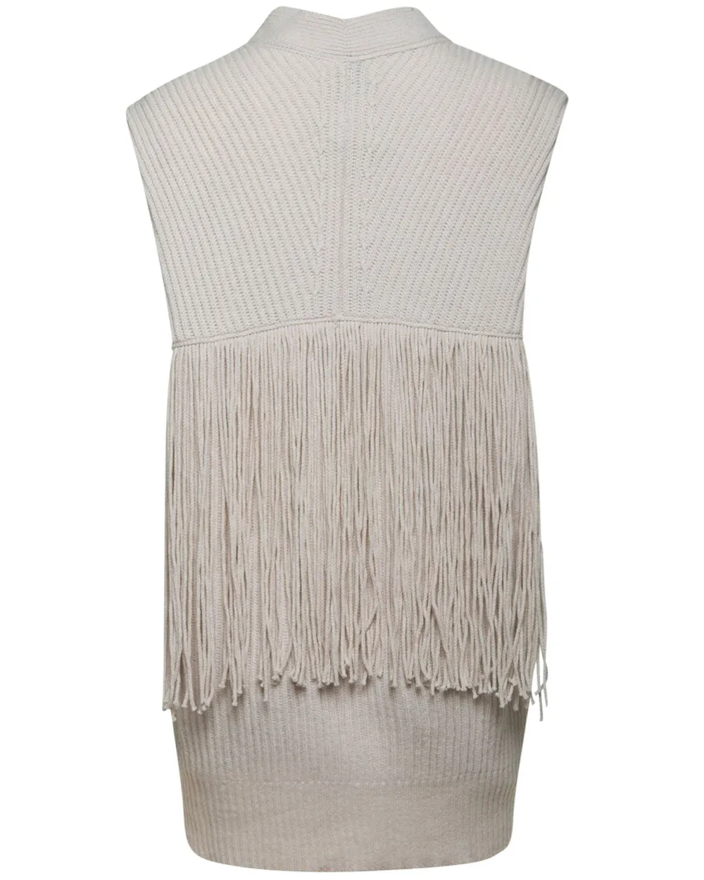 Off White Knit Sleeveless Fringe Vest