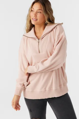 O'neill KARMA FRENCH TERRY HALF ZIP PULLOVER - ROSE DUST