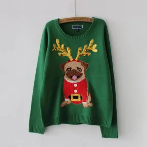 Paula - Ladies Christmas sweater with pug motif