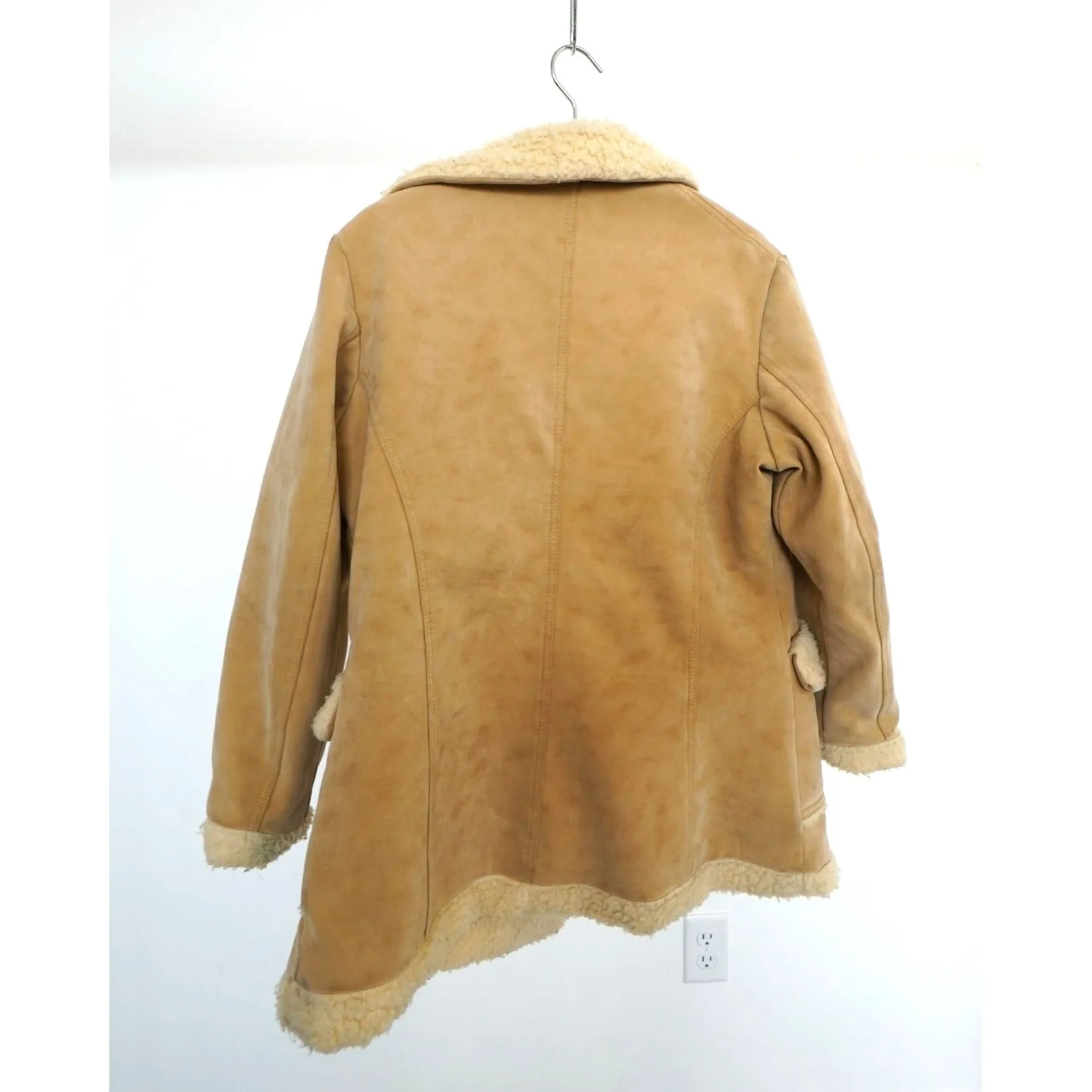 "Retail" Vintage Fingerhut Fashions Shearling Fur Lined Suede Sherpa Overcoat Tan Large