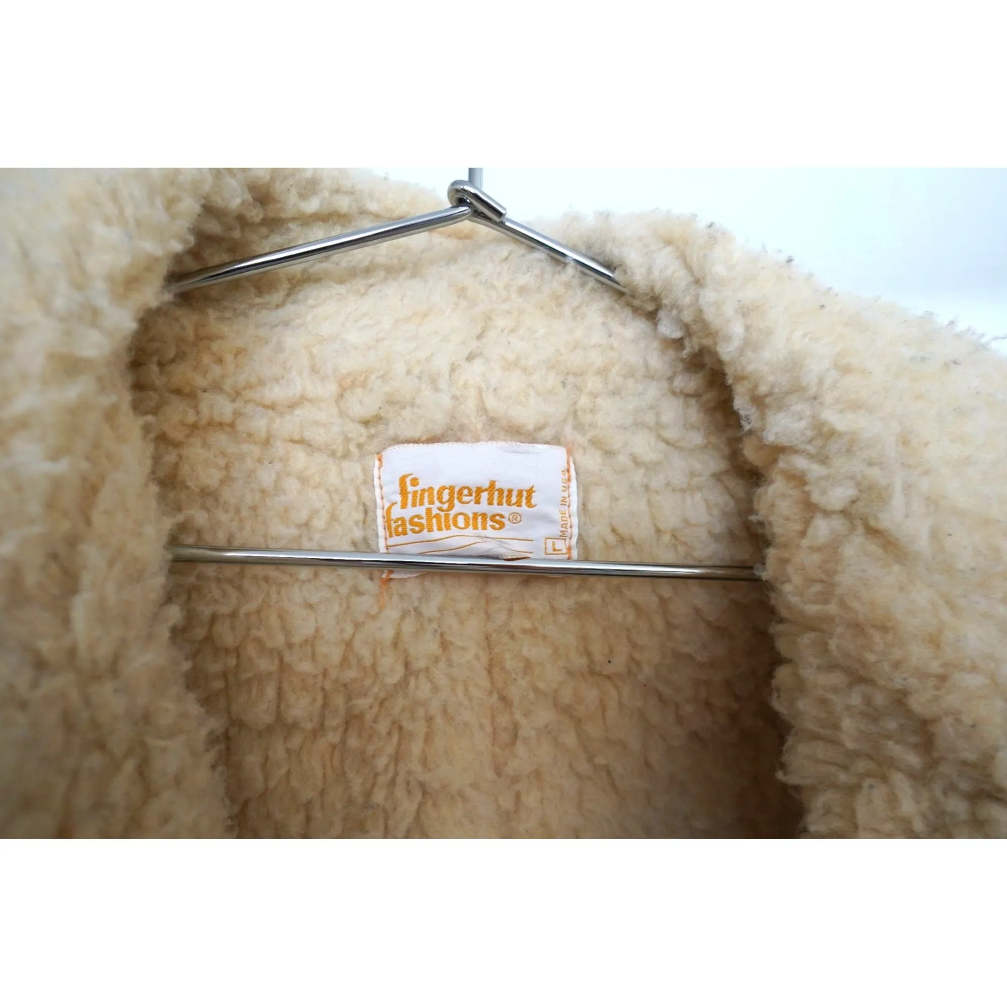 "Retail" Vintage Fingerhut Fashions Shearling Fur Lined Suede Sherpa Overcoat Tan Large