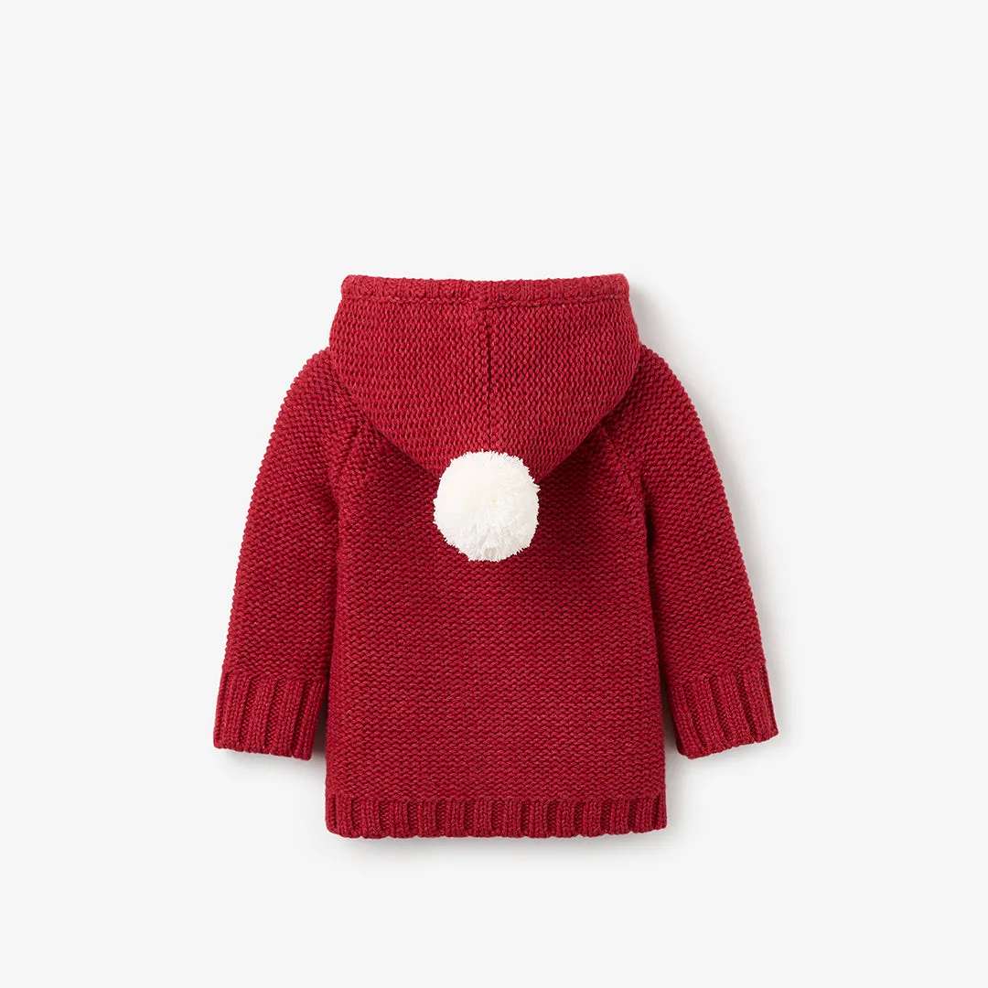 Red Chunky Hooded Pom Pom Cardigan