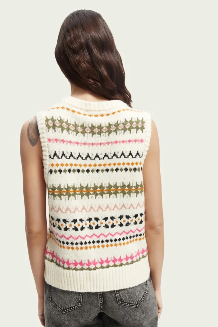 Relaxed Fit Fair Isle Knit V-neck Vest