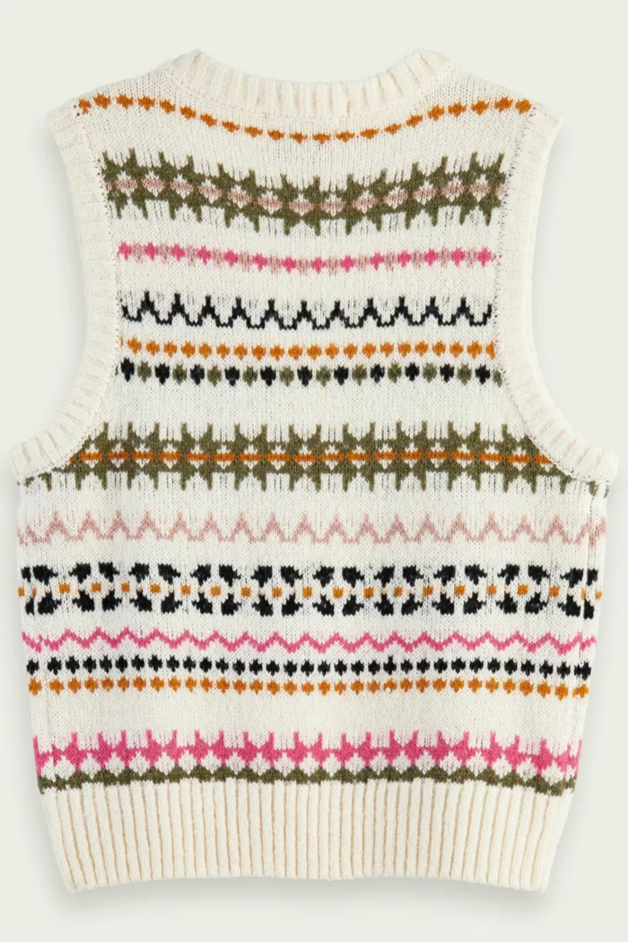 Relaxed Fit Fair Isle Knit V-neck Vest