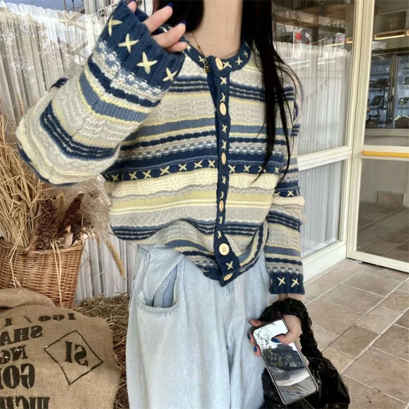 Retro Ugly Christmas Sweater Loose Knit Winter Button Cardigans