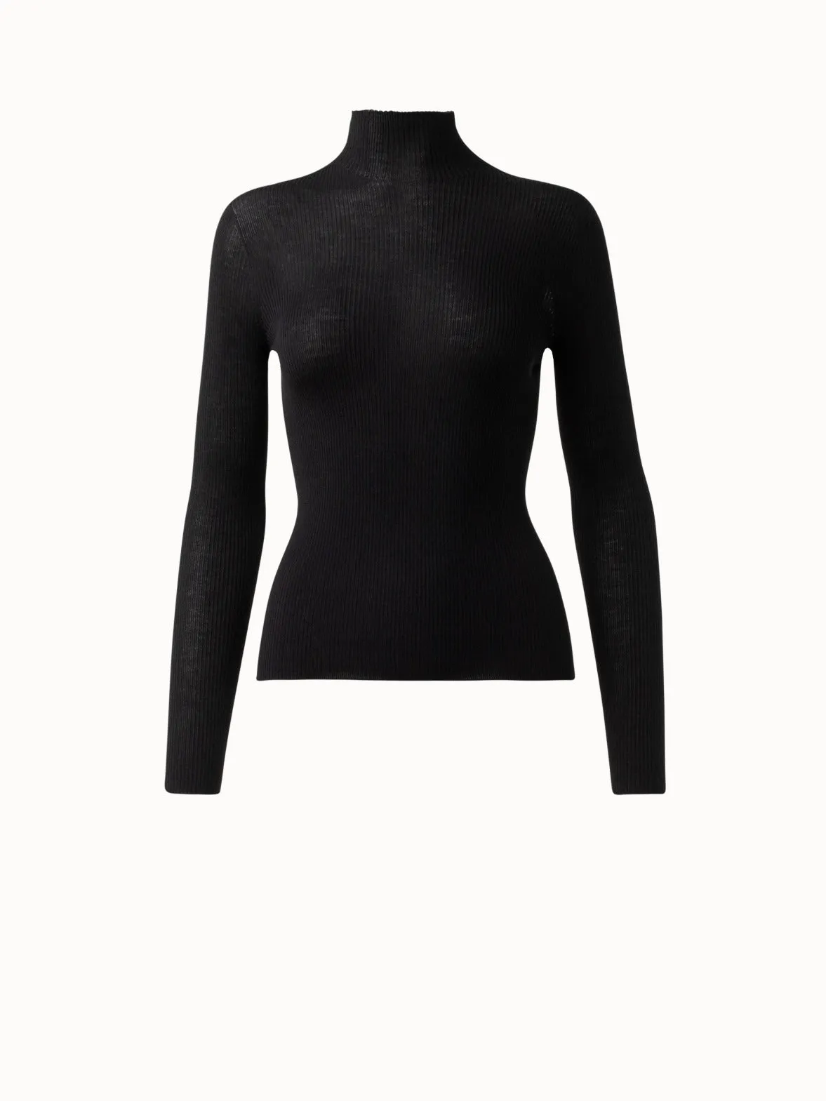 Ribbed Cashmere Silk Mock Neck Pullover