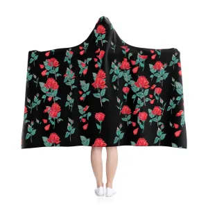 Roses on black Hooded Blanket,Gift for Christmas,Thanksgiving,Birthday,Valentine Gifts for Her,Camping,TV-time/Fireplace Snuggler Blanket