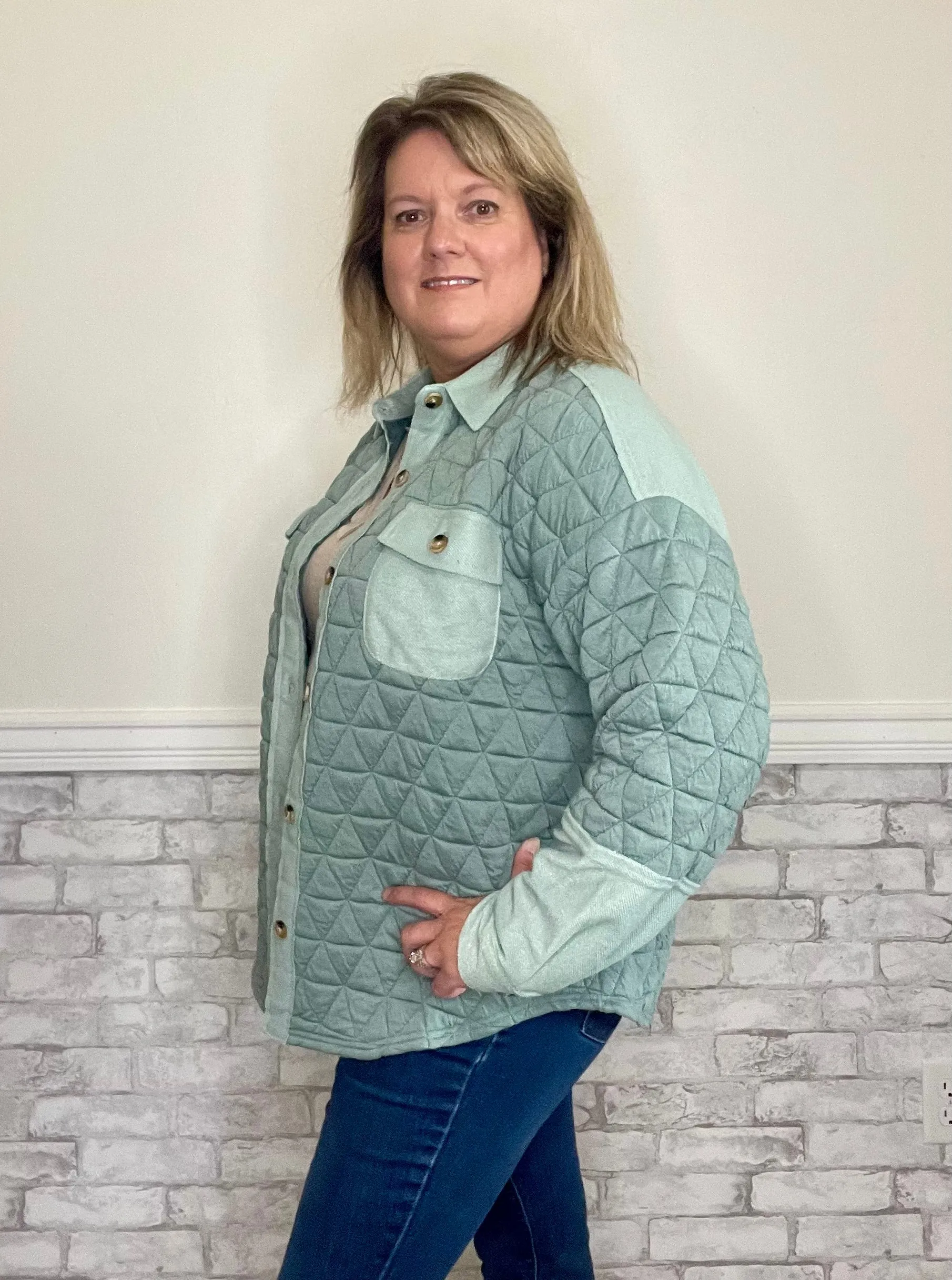 Sage Colored Quilted Jacket