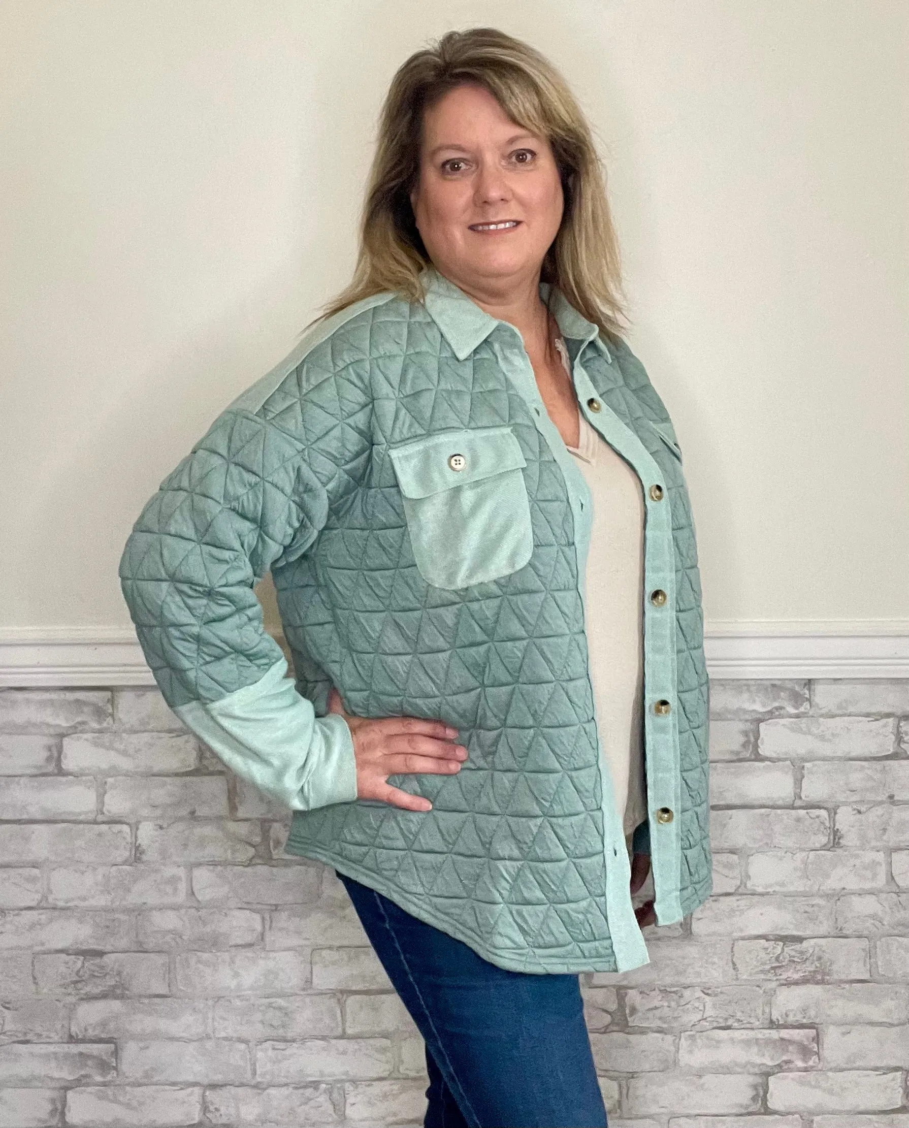 Sage Colored Quilted Jacket