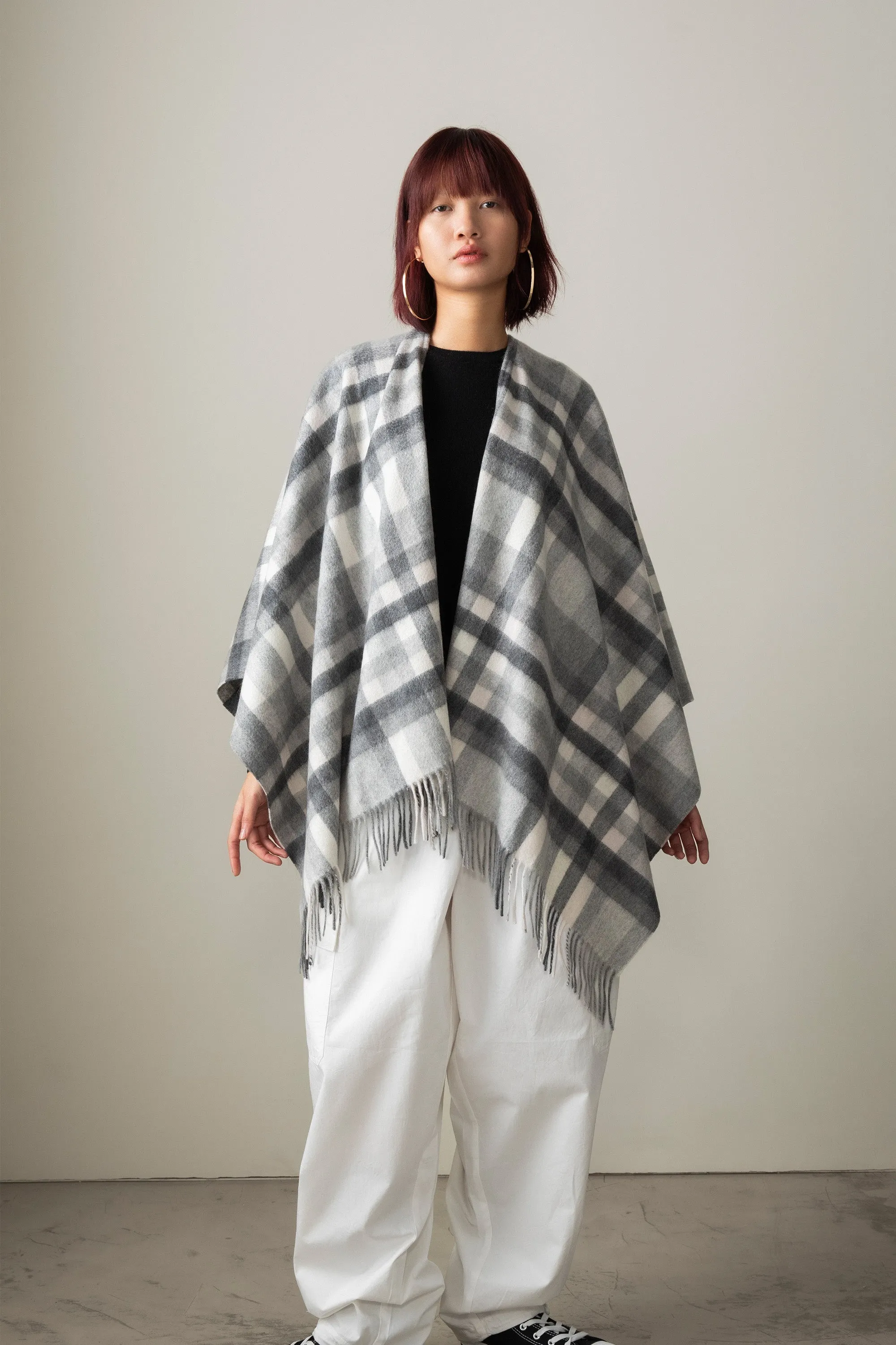 Stepping Check Cashmere Wrap - Monochrome