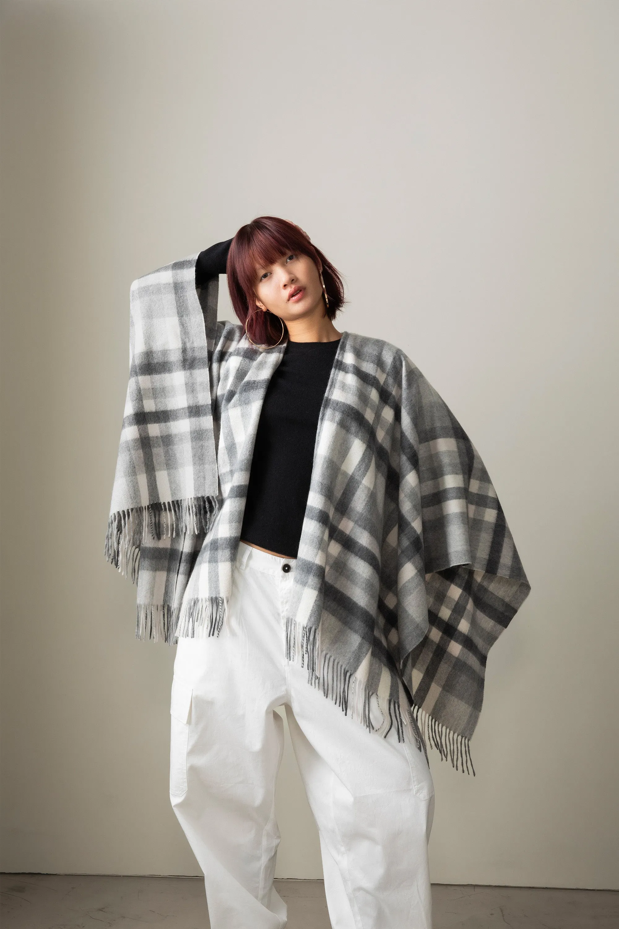 Stepping Check Cashmere Wrap - Monochrome