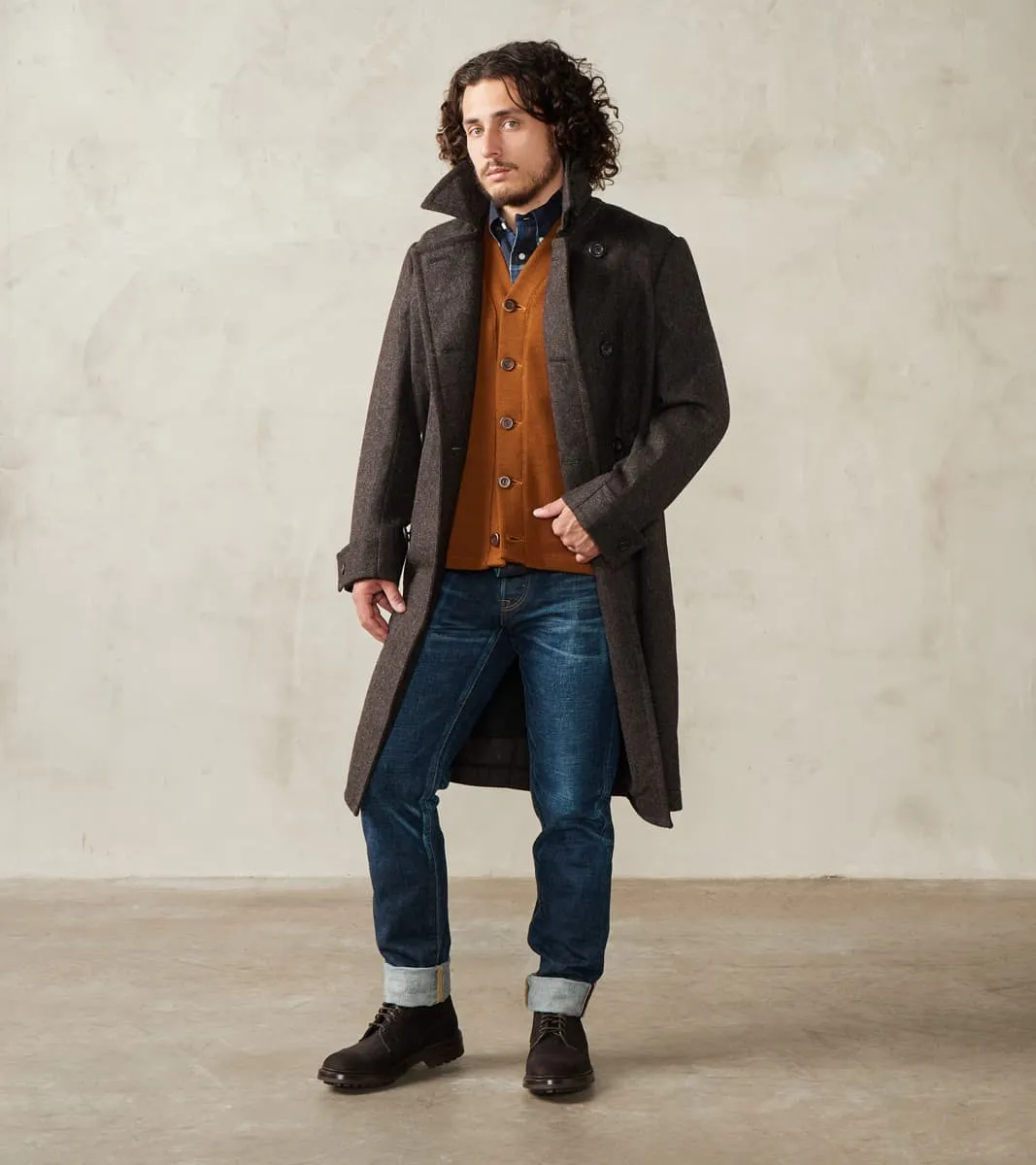 Swiss Army Overcoat - Fox Brothers® Dark Walnut Brown Tweed Twill